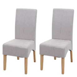 2x Esszimmerstuhl Crotone, Küchenstuhl Stuhl, Stoff/Textil Creme Beige, Helle Beine