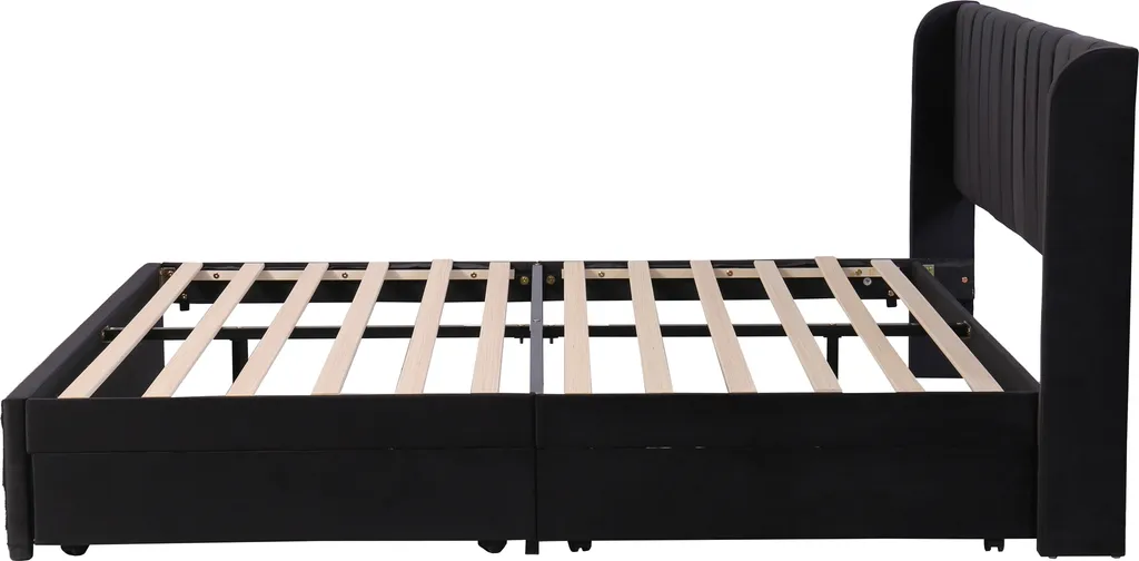 Merax Boxspringbett 180x200cm Polsterbett Stauraumbett Funktionsbett Doppelbett Mit Lattenrost Und 2 Schubladen, Schwarz – Bild 9