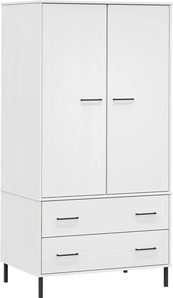 VidaXL Kleiderschrank OSLO Metallbeine Weiß 90x55x172,5 Cm Massivholz