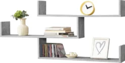 Wandregal Grimstad 119 X 18 X 55 Cm Bücherregal Hängeregal Mit 3 Ablageflächen Bis 14 Kg Spanplatte Betonoptik