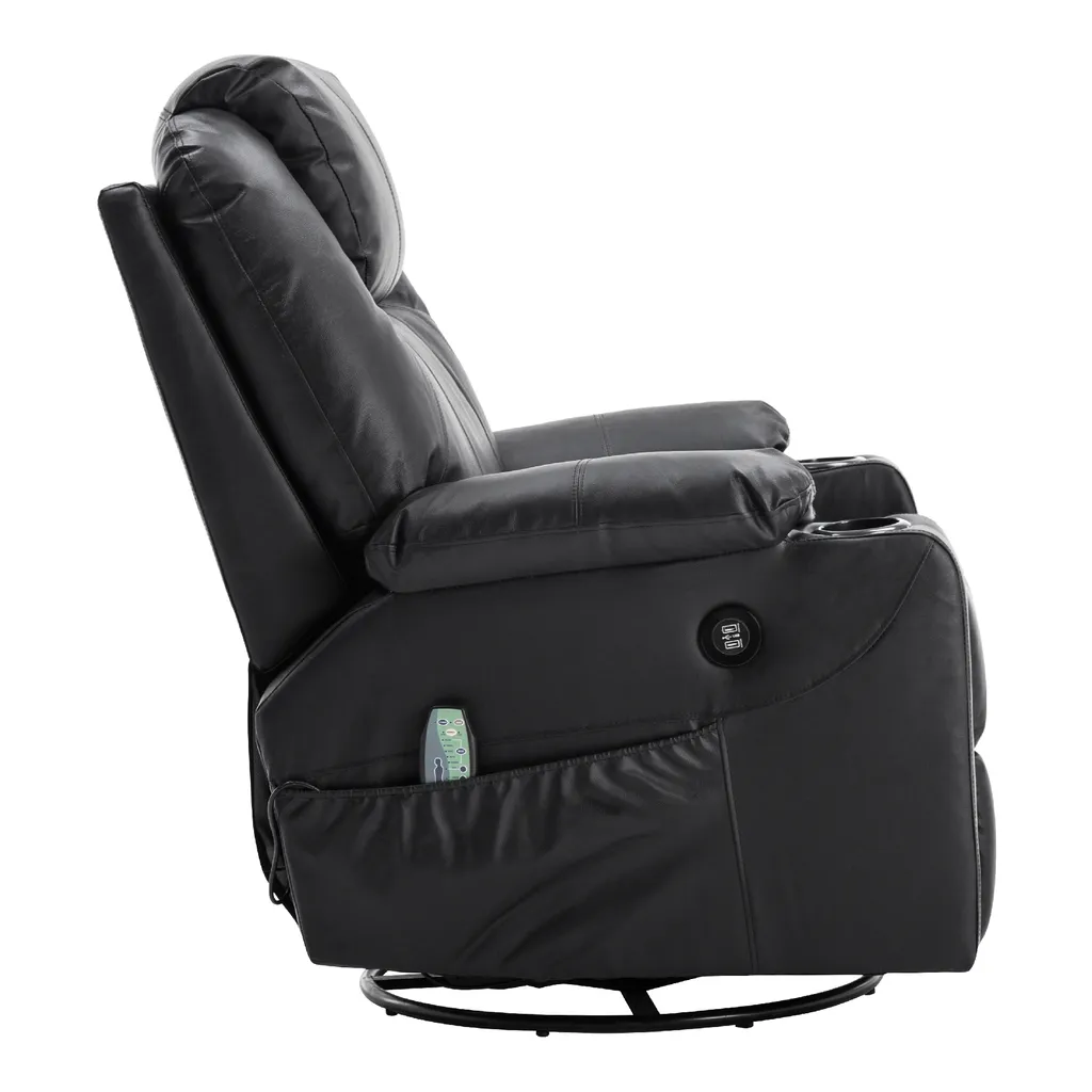 MCombo Leder Massagesessel Fernsehsessel Relaxsessel Dreh Schaukel Heizung USB Manuell Verstellbar Echtleder 7050BK – Bild 3