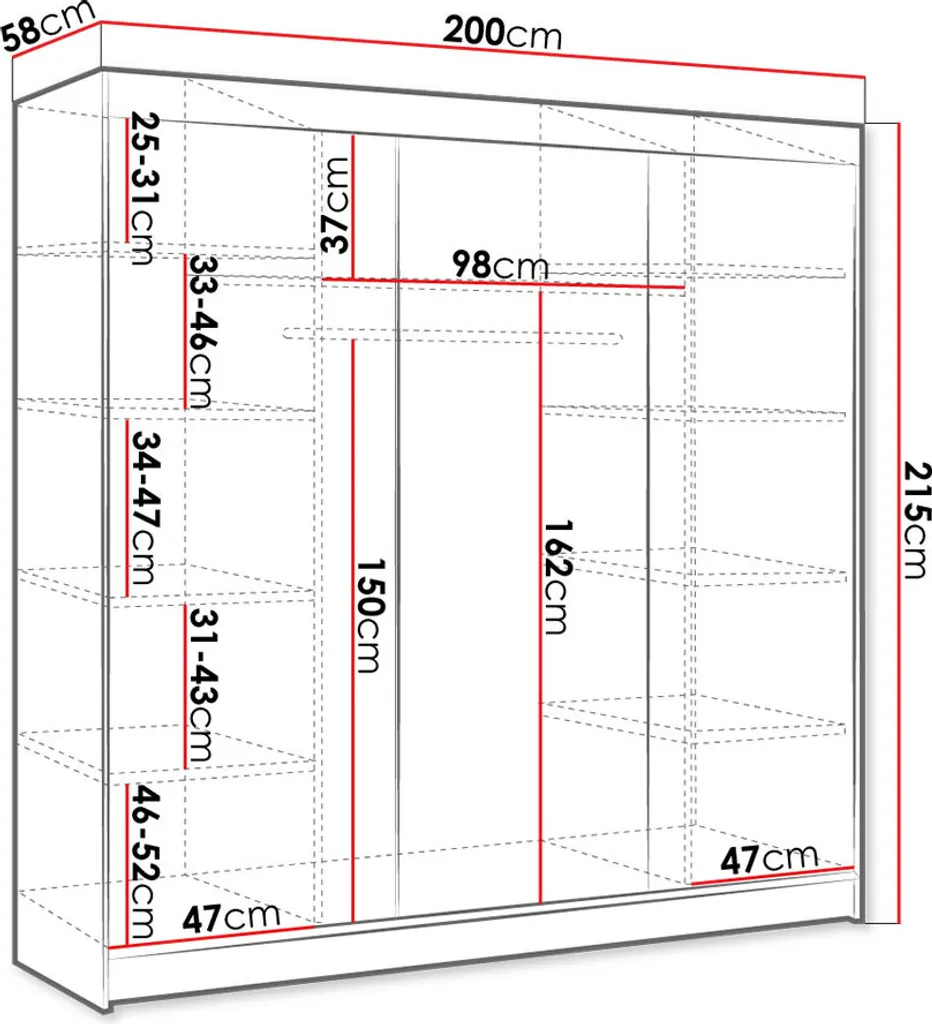 Mirjan24 Schiebetürenschrank Derby II, Kleiderschrank, Stilvoll Schlafzimmer Garderobenschrank (Farbe: Schwarz) – Bild 5