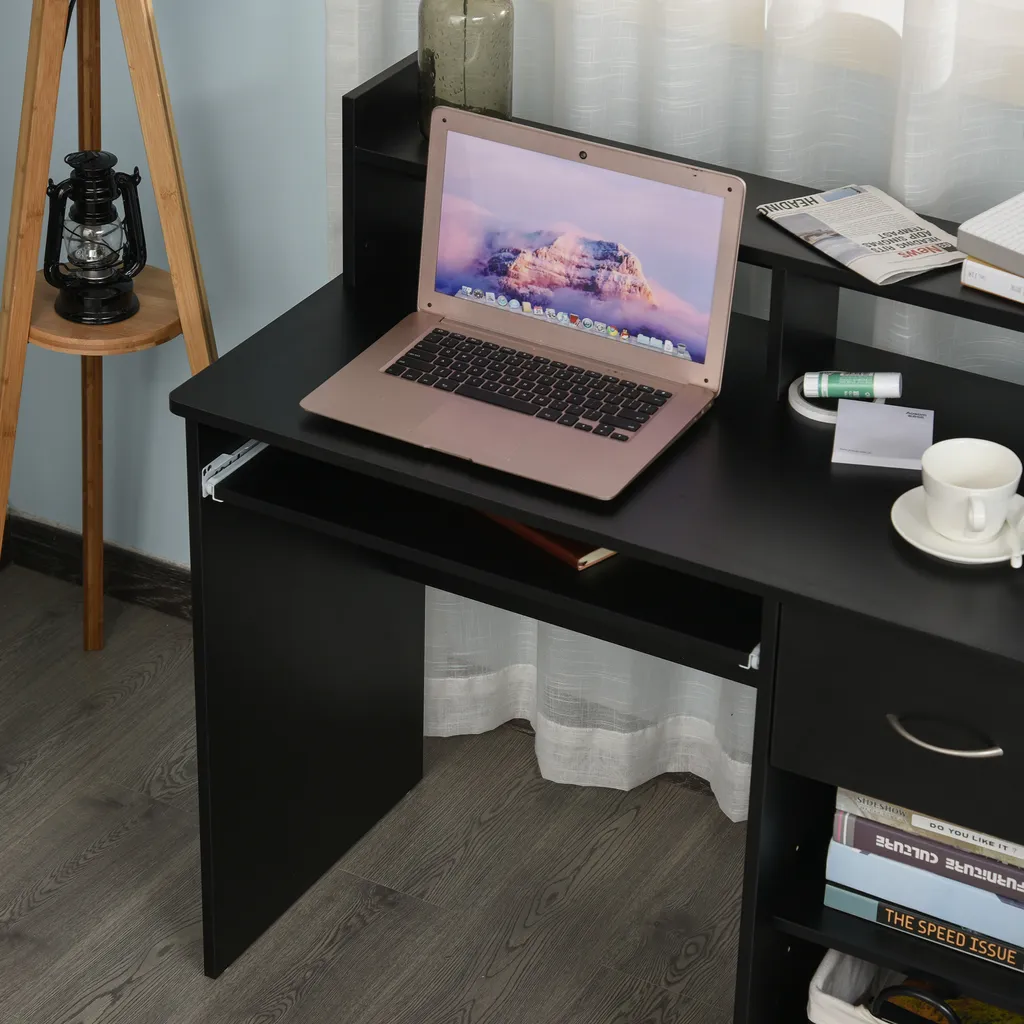 HOMCOM Computertisch Bürotisch Gamingtisch PC-Tisch Mit Schublade E1 Spanplatte Schwarz 104 X 48 X 95,5 Cm – Bild 8