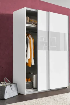 Wimex Schwebetürenschrank Kleiderschrank Schrank 135cm Bramfeld Weiß Weißglas