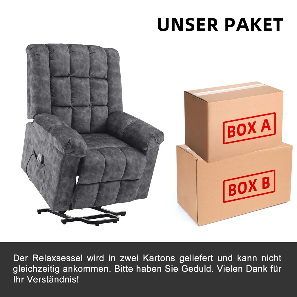 Merax TV-Sessel Elektrischer Aufstehhilfe Fernsehsessel Relaxsessel Mit Liegefunktion, Wärmefunktion Und Massagefunktion, Massagesessel Inkl. Timer Und Fernbedienung, Grau – Bild 5