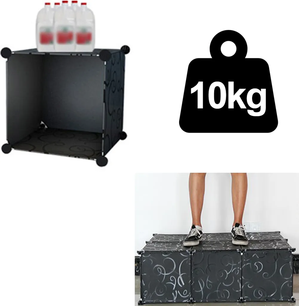 EINFEBEN 16 Wuerfel Schrank Regalsystem Kleiderschraenke Kleiderschrank Kleiderschränke DIY Garderobenschrank Schwarz Kunststoff Aufbewahrung Garderobe Fuer Schlafzimmer Mit Tueren 180 * 142 * 37CM – Bild 5