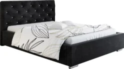 GRAINGOLD Samtbett 200x200 Cm Avi - Polsterbett Mit Lattenrost Und Bettkasten, Doppelbett - Schwarz