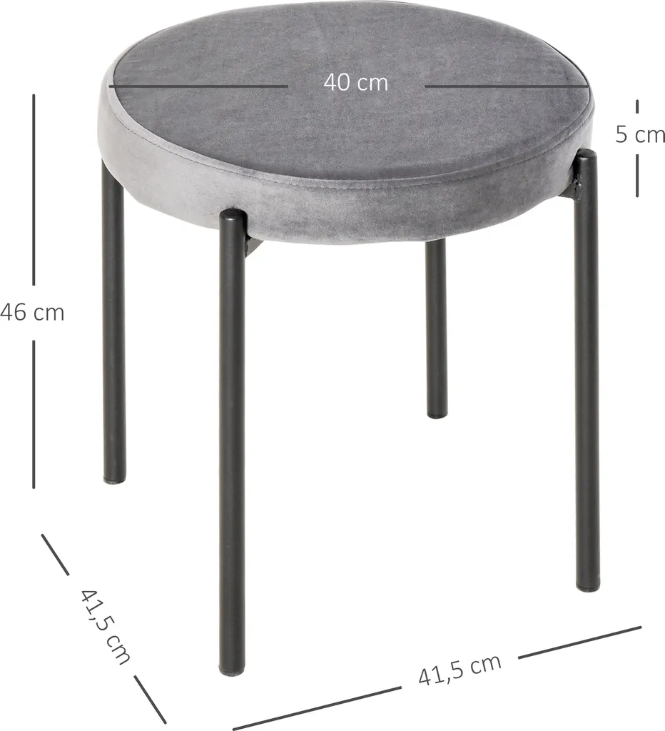 HOMCOM 4er-Set Esszimmerhocker Stapelhocker Küchenhocker Barhocker Velvet-Touch Modern Küche Esszimmer Polyester Stahl Grau 41,5 X 41,5 X 46 Cm – Bild 3