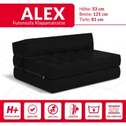 Klappmatratze 120x200 Cm Futonsofa Kaltschaum Polyurethan Höhe Ca. 14 Cm Microfibre Schwarz
