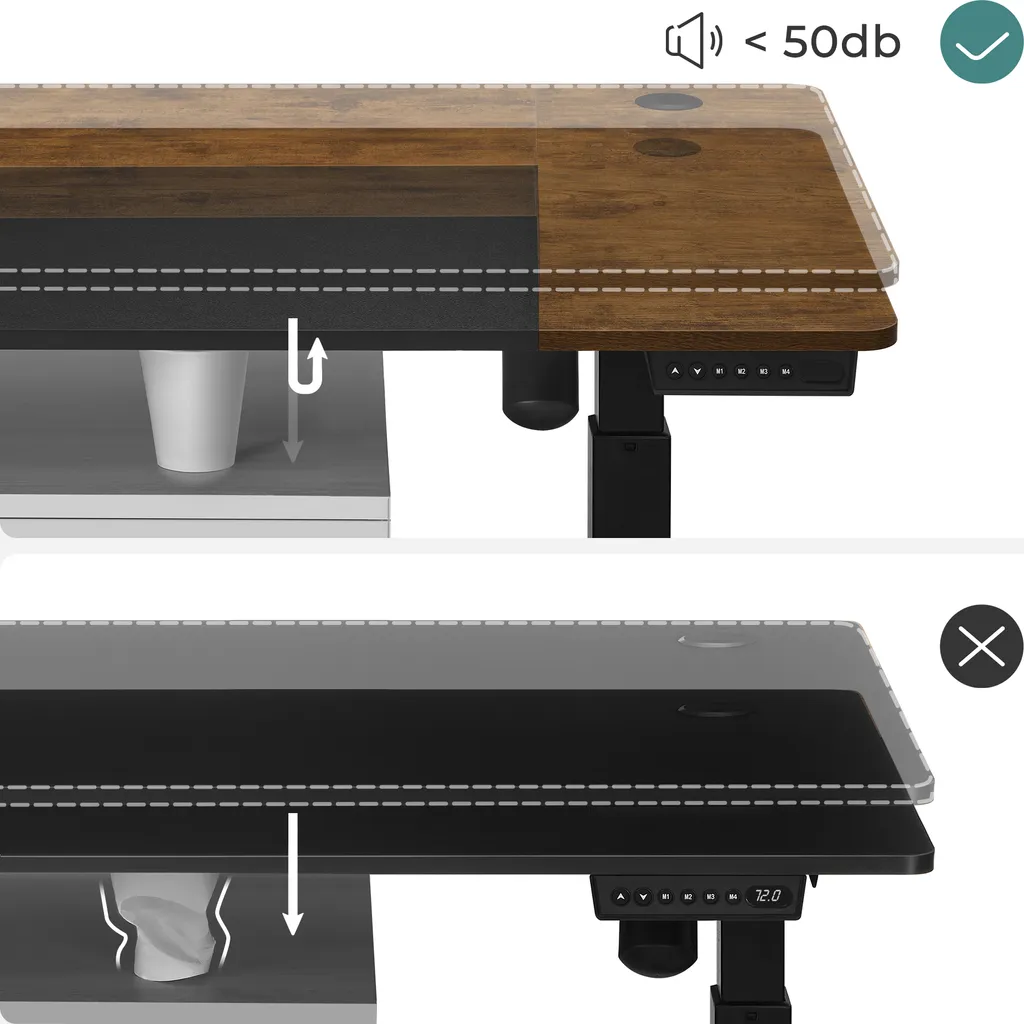 SONGMICS Elektrischer Schreibtisch, Höhenverstellbarer Schreibtisch, Elektrisch Mit Memory-Funktion,gespleißte Platte, Stofftasche, 140 X 60 X (72-120) Cm, Stufenlos Verstellbar, 4 Höhe Gespeichert, Aus Stahl,vintagebraun-schwarz LSD016X01 – Bild 8