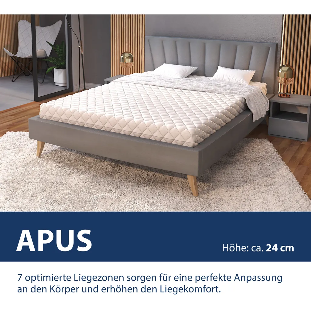 Matratze 140x200 Cm APUS 7 Zonen Höhe Ca. 24 Cm H2 H3 Kaltschaum Taschenfederkern Visco-Schaum Waschbaren Bezug Jersey Bezug – Bild 4
