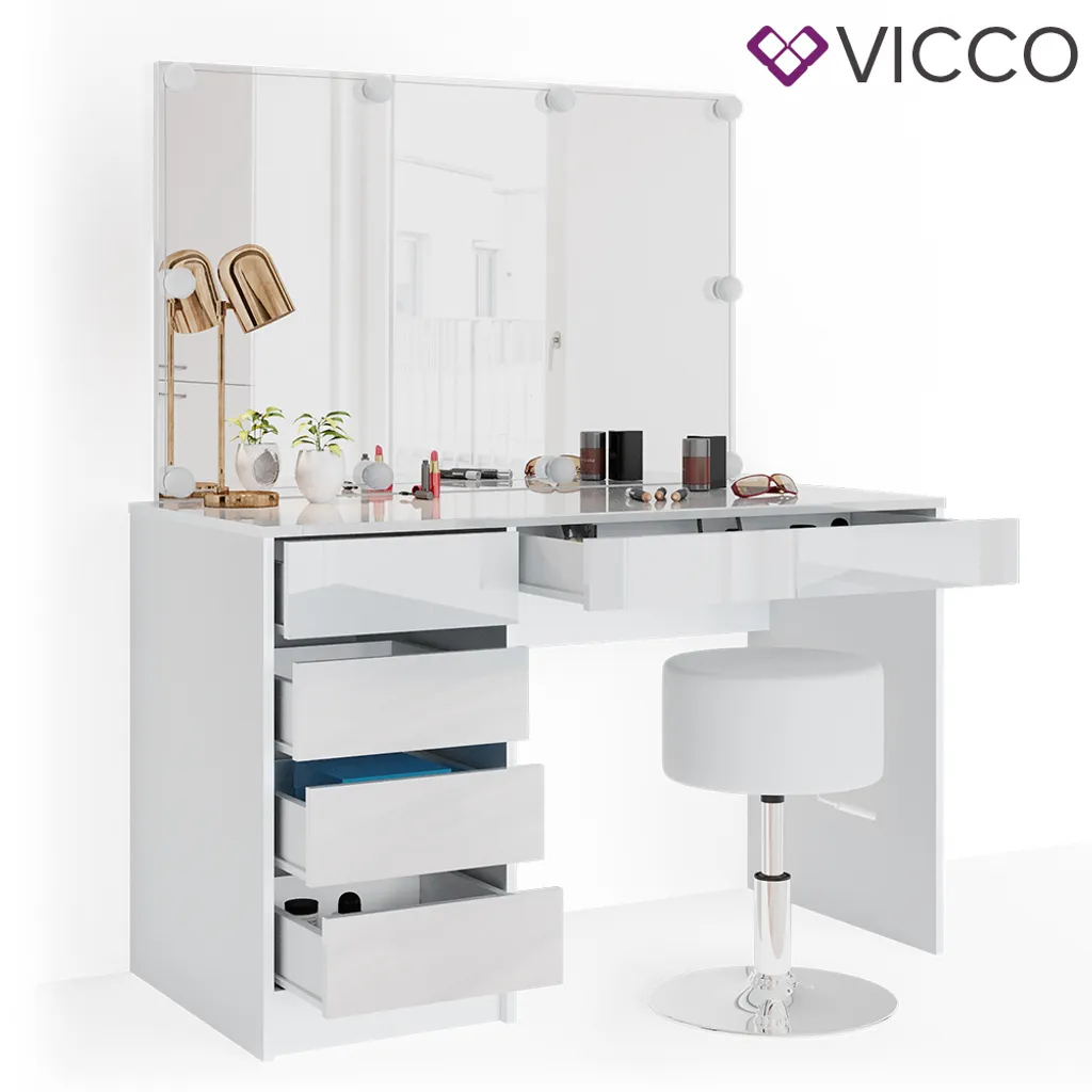Vicco Schminktisch – Stilvoller Frisiertisch Mit Spiegel Und Schubladen – 120 X 55 Cm, Weiß – Bild 7
