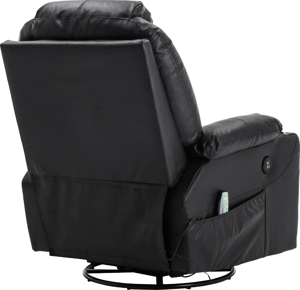 MCombo Leder Massagesessel Fernsehsessel Relaxsessel Dreh Schaukel Heizung USB Manuell Verstellbar Echtleder 7050BK – Bild 4
