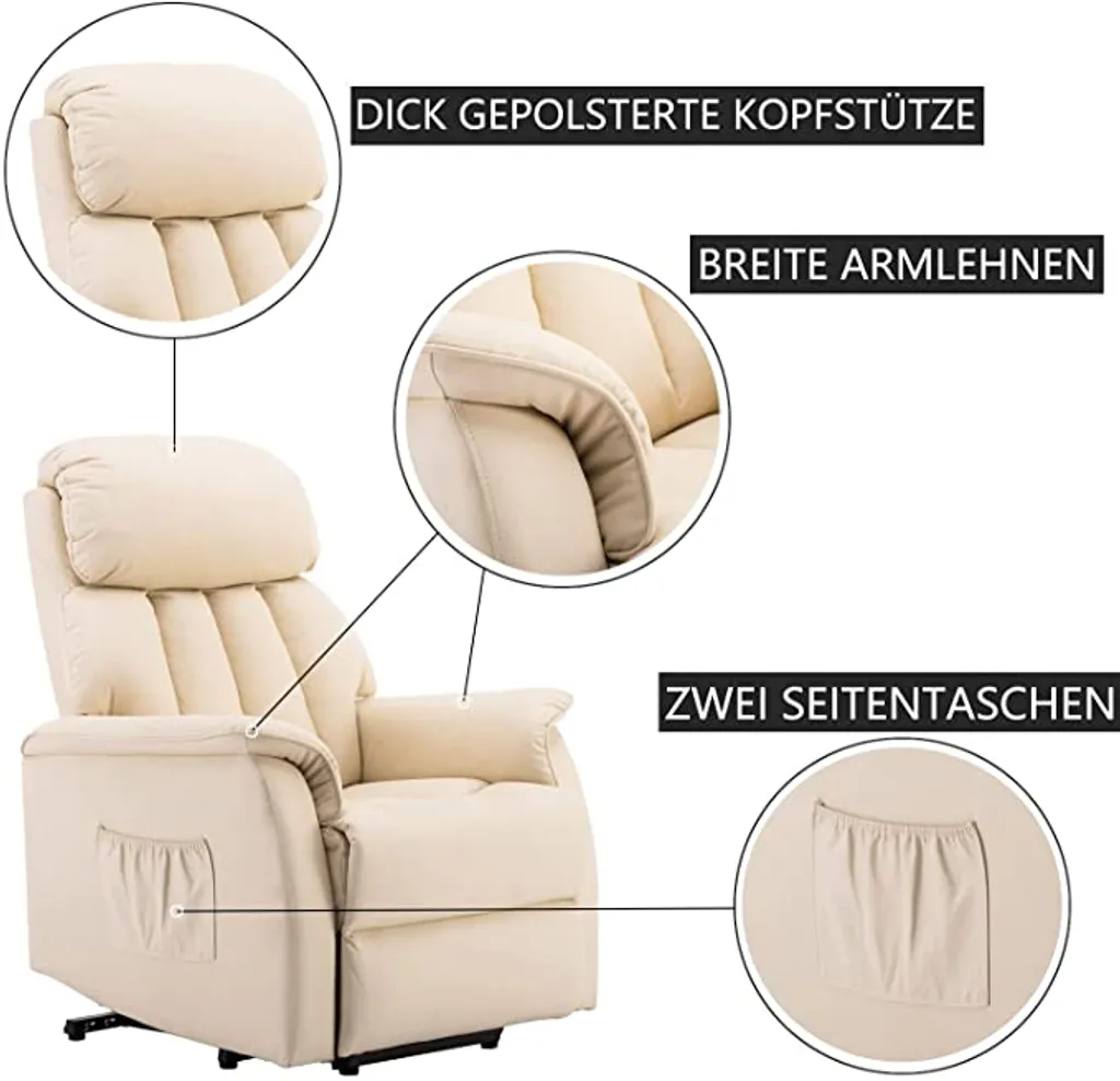 MCombo Elektrisch Aufstehhilfe Fernsehsessel Relaxsessel Elektrisch Verstellbar 7299CW – Bild 10