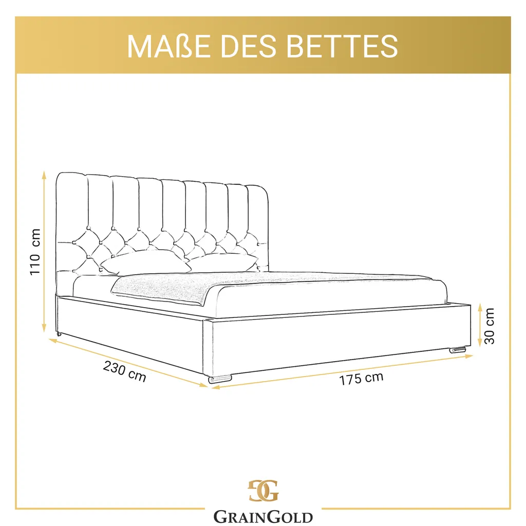 GRAINGOLD Designerbett 160x200 Roma - Doppelbett Mit Bettkasten Und Lattenrost - Schöner Und Eleganter Stil, Samtstoff - Beige – Bild 5