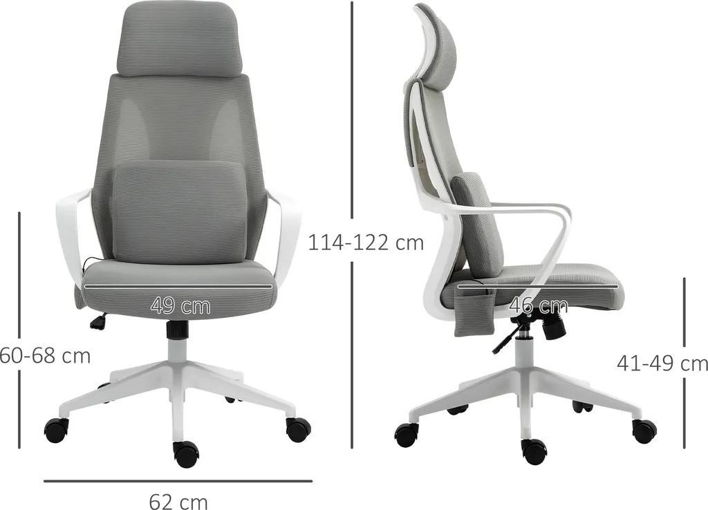 Vinsetto Massagesessel Chefsessel Mit Massagefunktion Höhenverstellbarer Drehstuhl Ergonomischer Gamingstuhl Bürostuhl Massage Nylon Grau 62 X 60 X 114-122 Cm – Bild 3