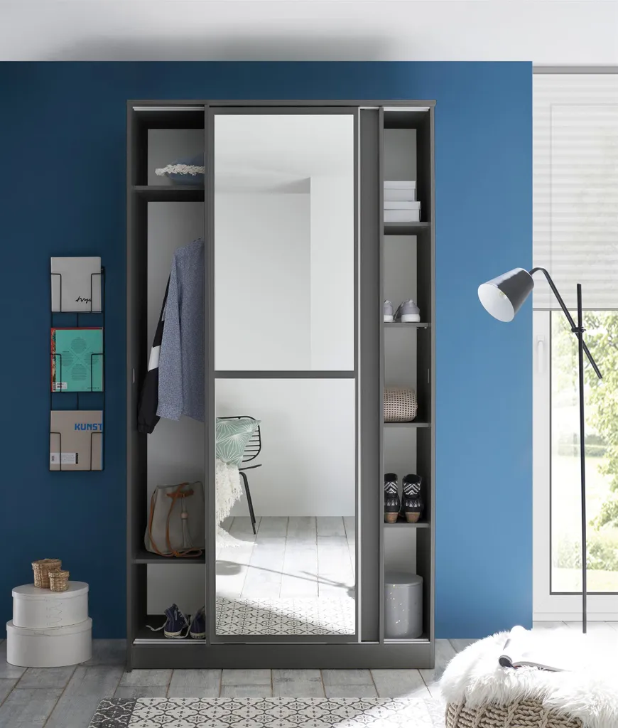 Schwebetürenschrank Kleiderschrank Schiebetürenschrank Schrank"Alysia II" Graphit – Bild 2