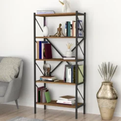 Bücherregal Vanylven Offenes Regal 160x66x34cm Standregal Stehend Für Wohnzimmer Arbeitszimmer Walnuss