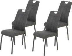 4er Set Esszimmerstuhl Elif - Mikrofaser Anthrazit - 140kg Belastbar