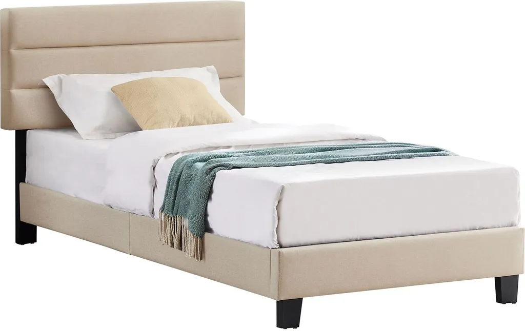 Polsterbett TUCSON 90x200 Cm In Beige, Modernes Jugendbett Inkl. Lattenrost, Einzelbett Im Skandinavischen Stil, Bequemes Gepolstertes Bett Mit Rückenlehne Und Kopfteil – Bild 2