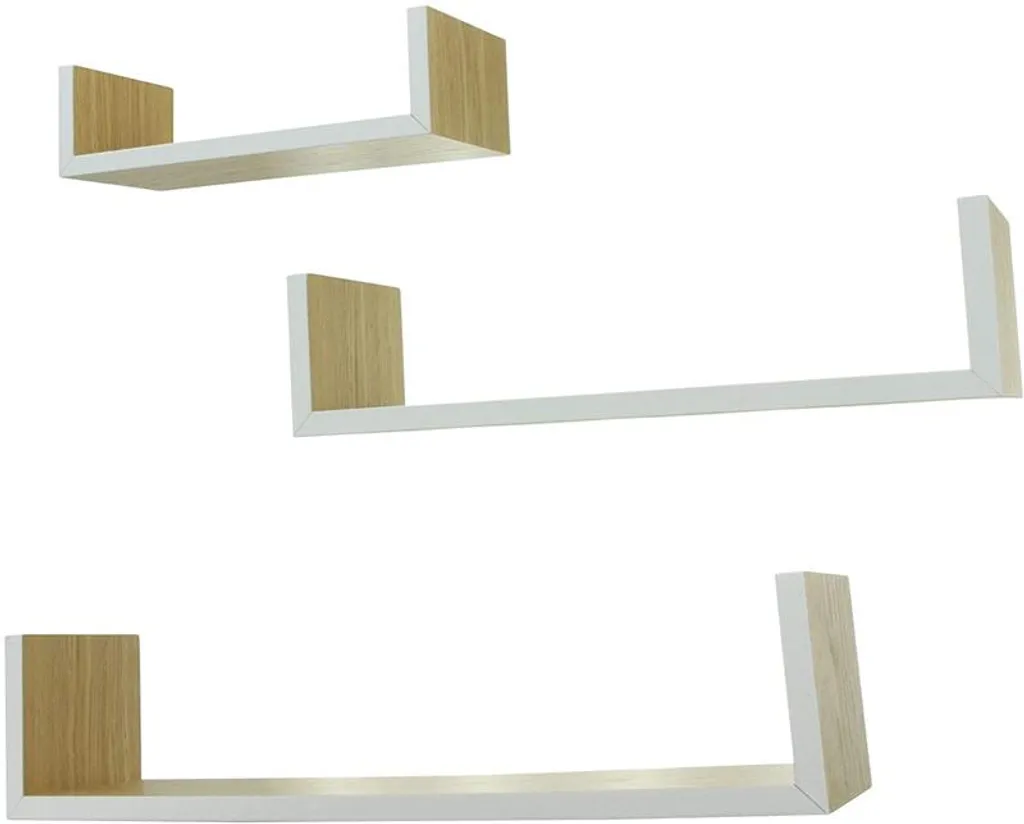 3 Wandregale Aus Holz, Natur Furniert / Weiß, Regalset – Bild 2