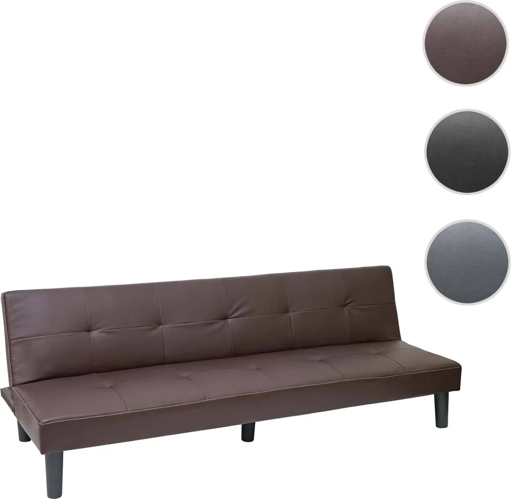 3er-Sofa HWC-G11, Couch Schlafsofa Gästebett Bettsofa Klappsofa, Schlaffunktion 195cm Kunstleder, Braun – Bild 8