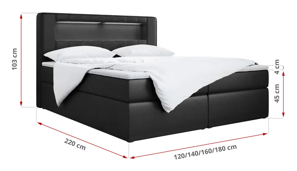 Boxspringbett Mit LED - Polsterbett Doppelbett Mit Bettkasten Stauraumbett - GOLD5 - Schwarz Kunstleder 180 X 200 – Bild 2
