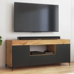 Selsey Fernsehschrank GUSTO - Modernes TV-Lowboard In Lancaster Eiche / Schwarz Matt, Stehend, 137 Cm Breit