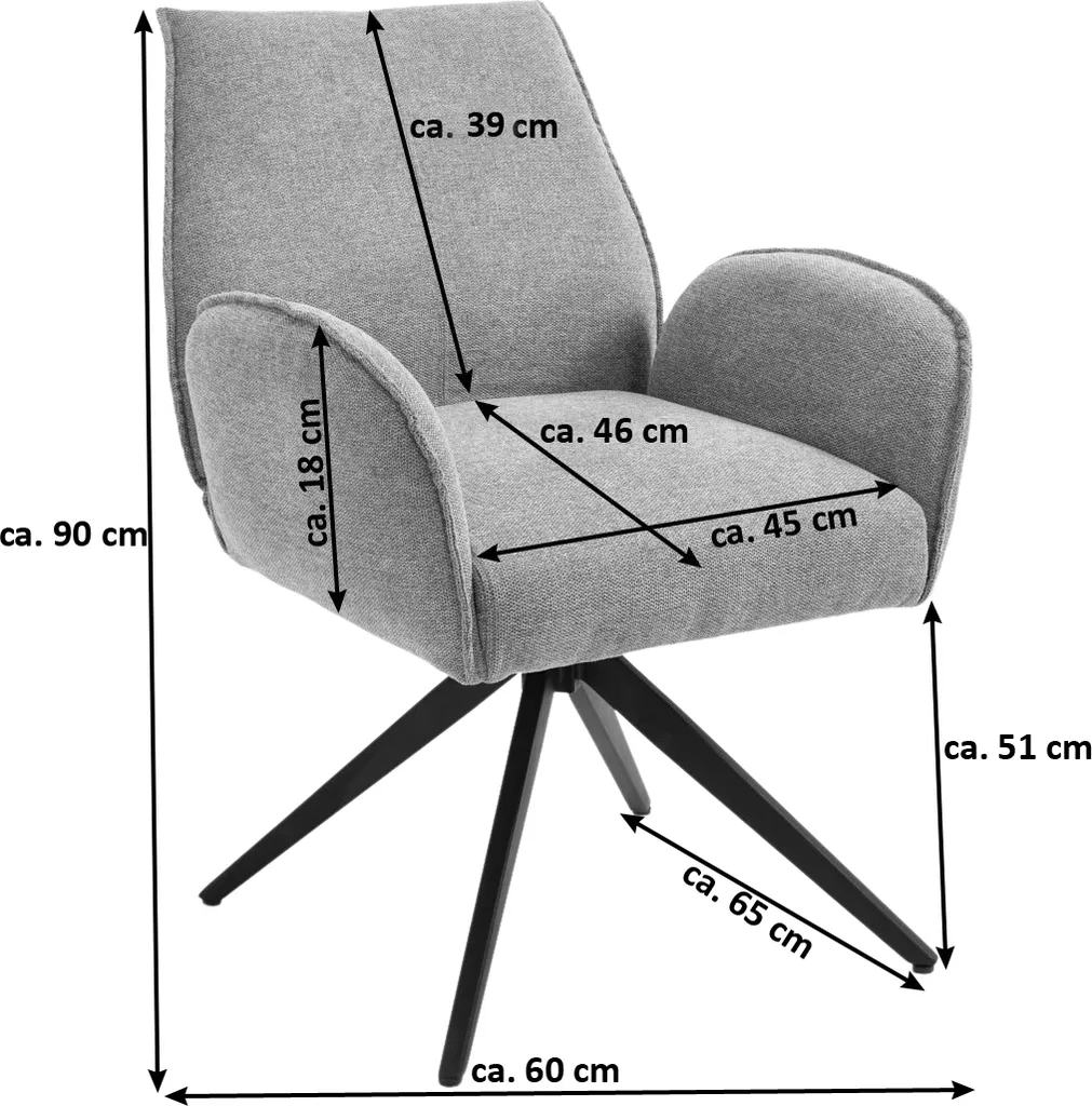 Esszimmerstuhl Drehstuhl Mit Armlehnen Latte Schwarz MIMA – Bild 5