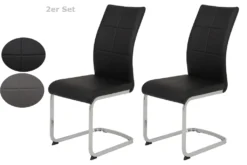 2er Set Esszimmerstuhl Magda III - Kunstleder Schwarz - Metallgestell Vierkantrohr Verchromt - 120kg Belastbar