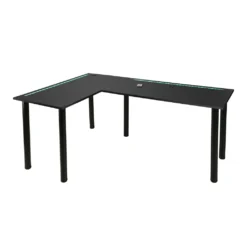 MÖBEL SYSTEM Großer L-förmiger Eck-Schreibtisch Oder Winkelschreibtisch/Bürotisch Mit Eingebautem Kabelkanal Und Integrierter LED-Beleuchtung, Hergestellt In Der EU, Farbe:schwarz