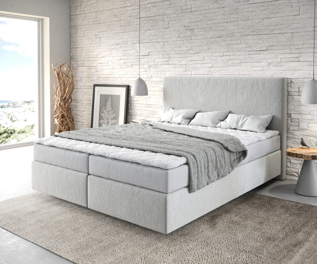 DELIFE Boxspringbett Dream-Well 160x200 Cm Mikrofaser Silbergrau Mit Matratze Und Topper