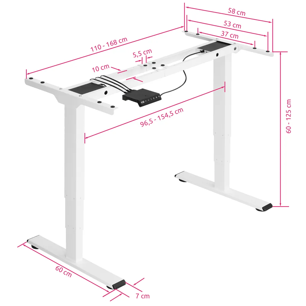 Tectake Tischgestell Twain Höhenverstellbar 110-168x60x60-125cm - Weiß – Bild 3