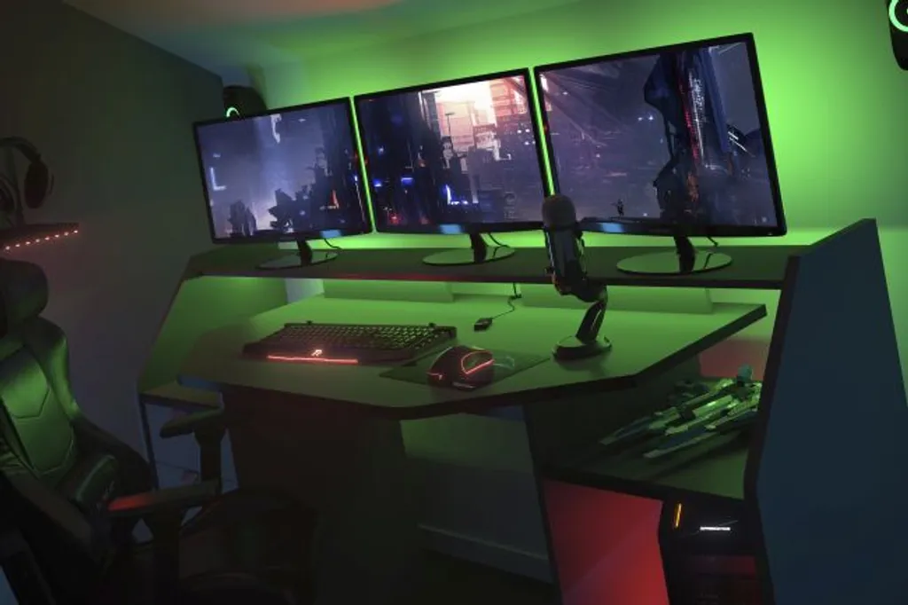 Gamer Tisch Grau / Schwarz B 180 Cm Schreibtisch LED Beleuchtung / Farbwechsel Inklusive Fernbedienung Jugend Kinderzimmer Büro PC Computer – Bild 2