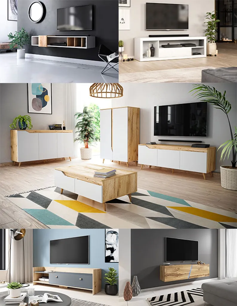 Lowboard "Fly" TV-Unterschrank 280 Cm Schwarz Hochglanz Grifflos – Bild 5