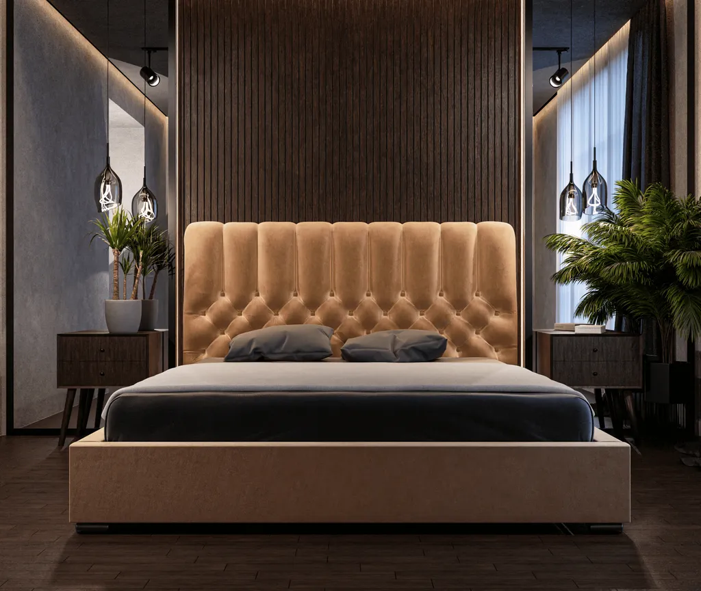 GRAINGOLD Designerbett 180x200 Roma - Doppelbett Mit Bettkasten Und Lattenrost - Schöner Und Eleganter Stil, Samtstoff - Beige – Bild 2