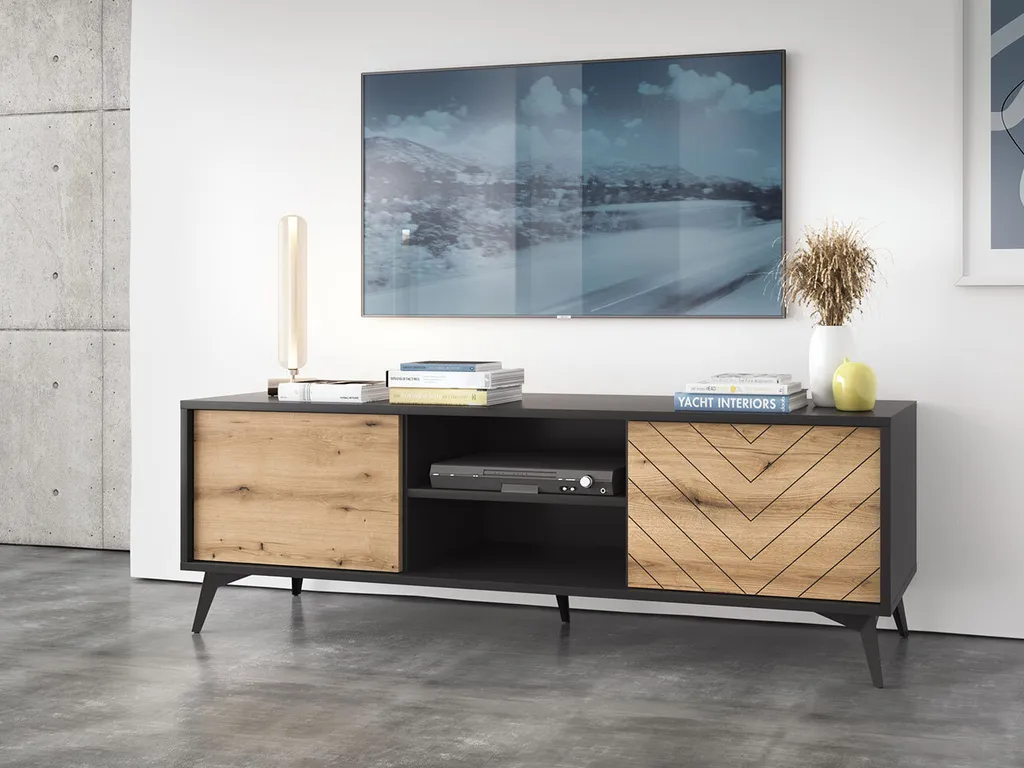 Mirjan24 TV-Lowboard Diamond RTV154, Stilvoll Schrank, Loft TV-Schrank, Wohnzimmer Kollektion (Farbe: Schwarz / Evoke Eiche) – Bild 3