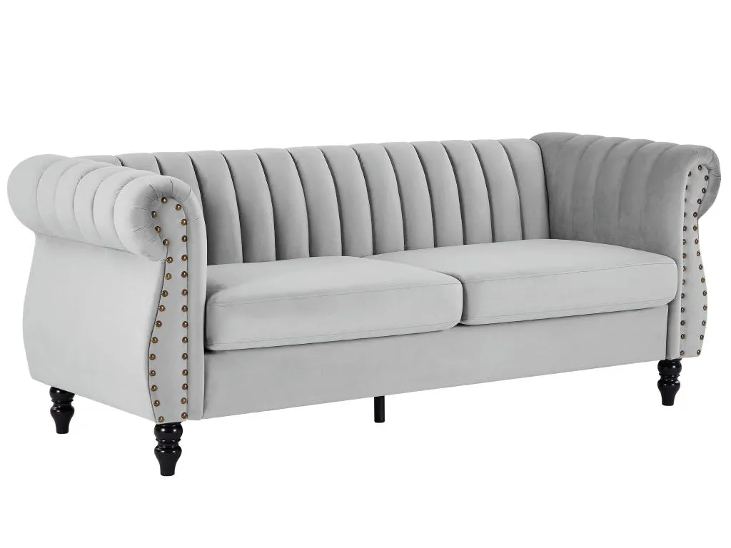 Chesterfield Sofa 3-Sitzer - Samt - Hellgrau - TRUMBO – Bild 3