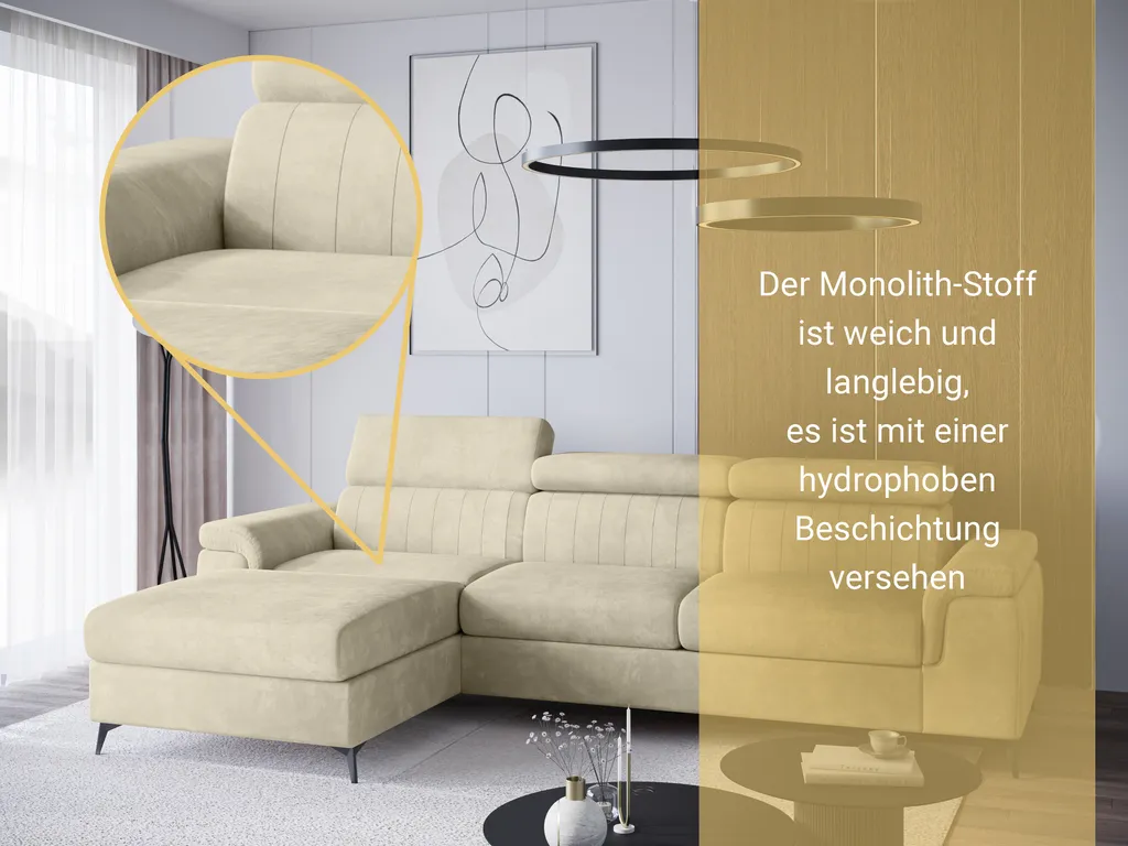 GRAINGOLD Ecksofa Dubai - Eckcouch In L-form Mit Schlaffunktion Und Bettkasten - Ottomane Rechts Freistehend - Beige – Bild 5