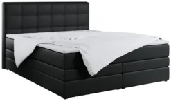 King Boxspringbett Mit Kopfteil Und Topper - Polsterbett Mit Bettkasten - Doppelmatratze Stauraumbett - H3 Kunstleder Schwarz 140 X 200 Cm - LUKA