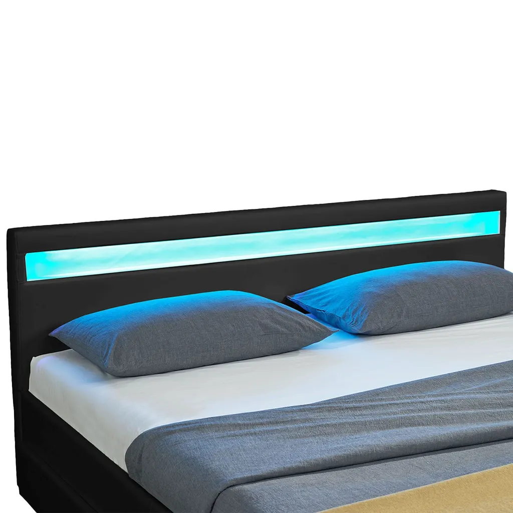Juskys Polsterbett Lyon 140 X 200 Cm Mit Bettkasten, LED Beleuchtung, Lattenrost & Matratze - Kunstleder & Holz – Bett Bettgestell Jugendbett Schwarz – Bild 11