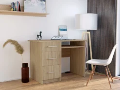 Mirjan24 Schreibtisch Neapol, Computertisch Vom Hersteller, Mit Drei Schubladen, Arbeitszimmer (Farbe: Sonoma Eiche)