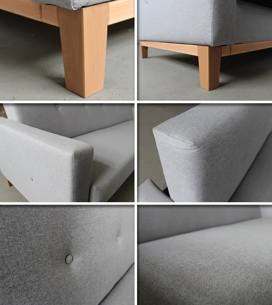Sofa Wood Mit Schlaffunktion - Schlafsofa Mit Bettkasten, Bettsofa, Massivholz, Polstersofa Mit Holzfüße (Beige (Twist 02)) – Bild 4