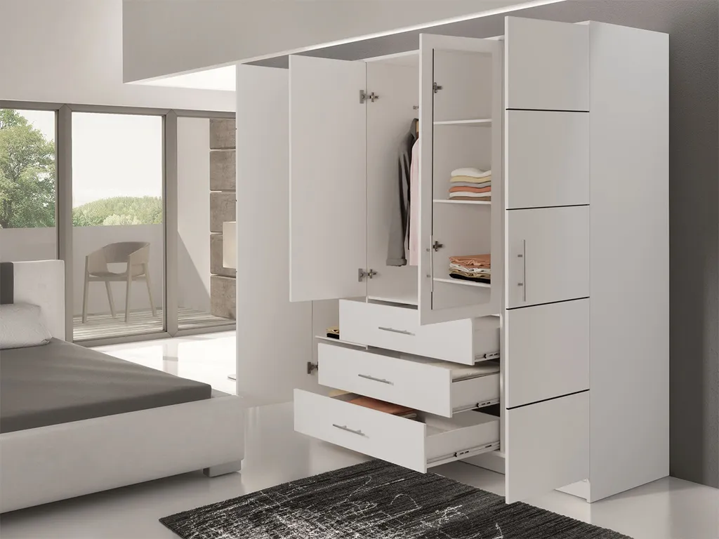 Mirjan24 Kleiderschrank Tytus D4, Drehtürenschrank, Garderobenschrank Mit Spiegel, Schlafzimmer (Farbe: Weiß) – Bild 4