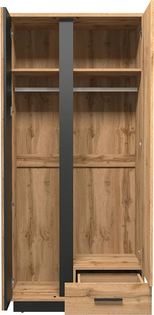 Mirjan24 Kleiderschrank Piater 01, Industrial Drehtürenschrank, Garderobenschrank, Loft Kollektion (Farbe: Wotan Eiche / Schwarz) – Bild 2