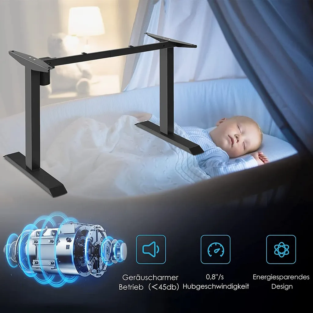 COSTWAY Elektrisches Tischgestell Höhenverstellbar Schreibtisch Rahmen 70kg Belastbar 94,5-135,8cm(B)x66,5-114,5cm(H) Für Zuhause & Büro Schwarz – Bild 3