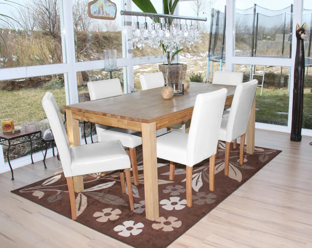 Esszimmerstuhl Littau, Küchenstuhl Stuhl, Leder Weiß, Helle Beine – Bild 10