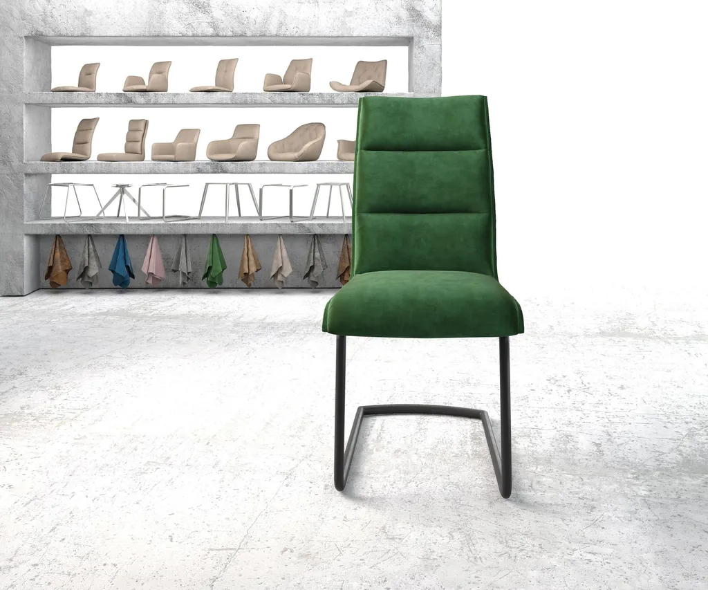 DELIFE Schwingstuhl Xantus-Flex Samt Grün Freischwinger Rund Schwarz – Bild 2