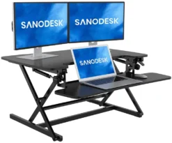 SANODESK Sitz Steh Schreibtisch Stehpult 89 * 59cm Höhenverstellbarer Schreibtisch Schreibtischaufsatz Doppelmonitor-Riser (M8MB)