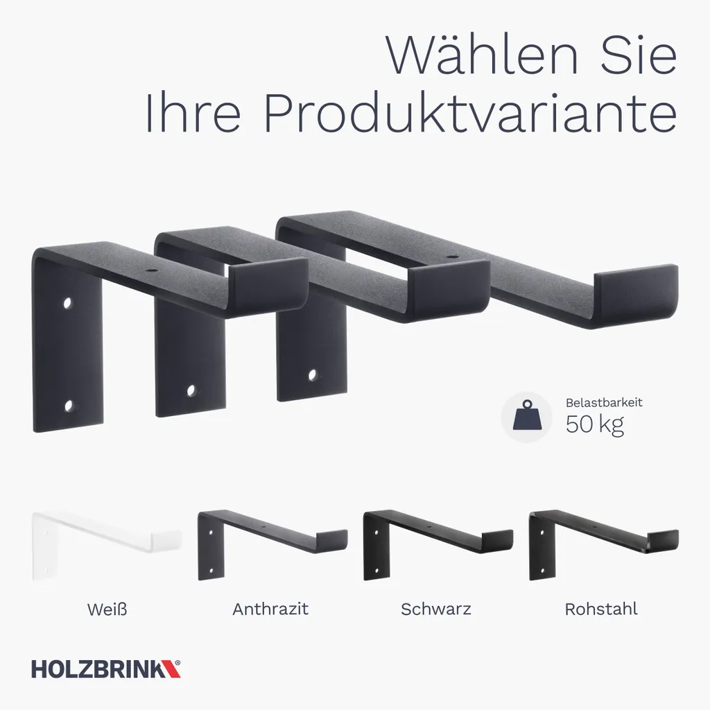 HOLZBRINK Metall Regalträger Für Wandregal, Wandhalterung 200 Mm, Schwarz, 2 Stück, HLR-Z-200-9005 – Bild 3